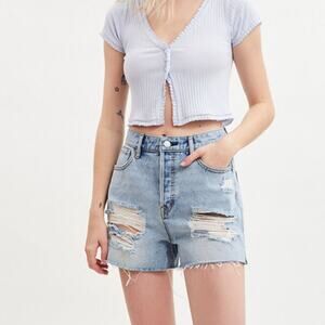 Pacsun Women’s Distressed Festival High Waisted Icon Denim Shorts Size 30‎ Blue